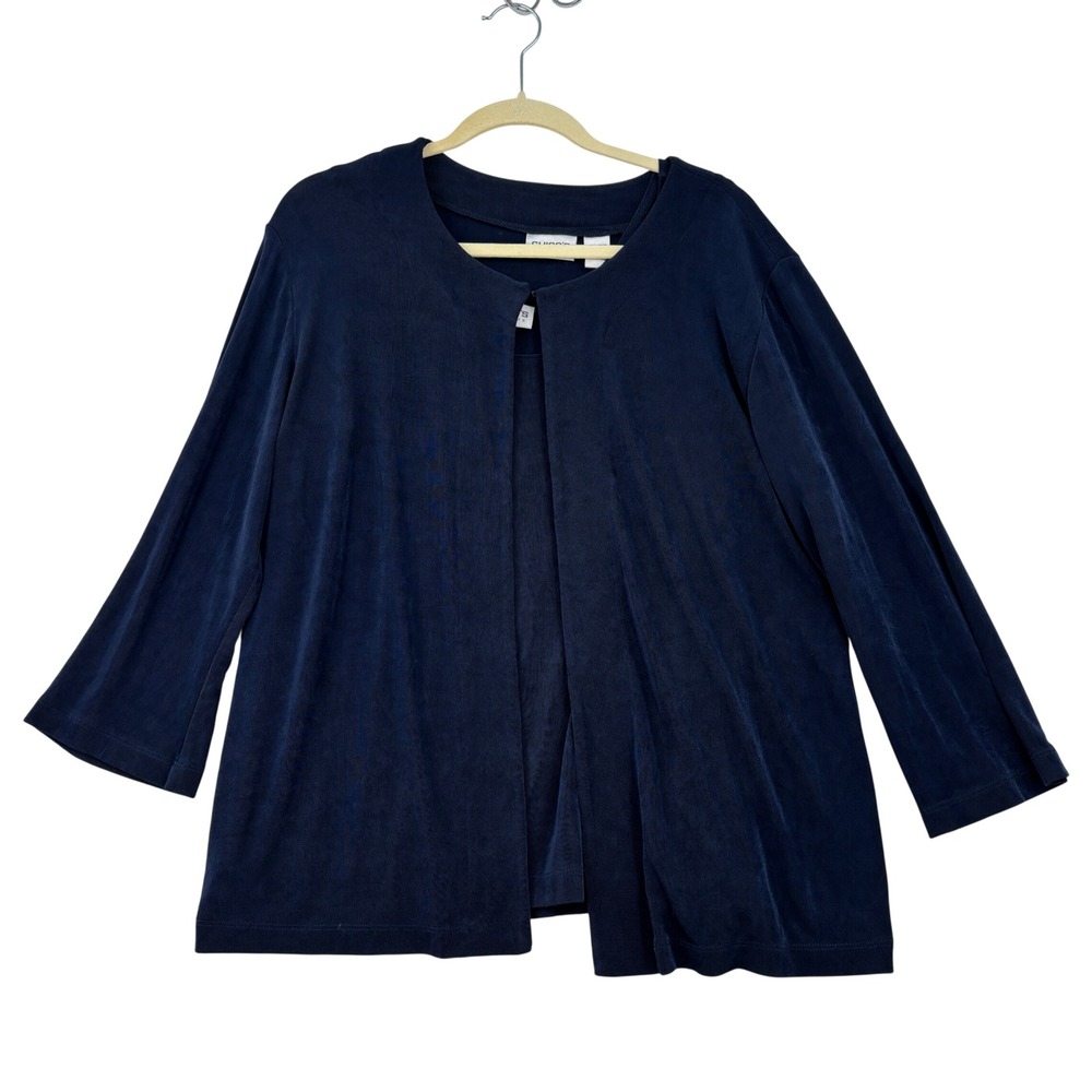 Chico's Travelers 2 Piece Cardigan Tank Set Women Size XL Navy Blue Slinky Knit